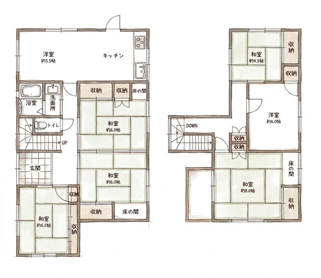 山形市 下条町１丁目（北山形駅） 2階建 ６ＬＤＫ 間取り