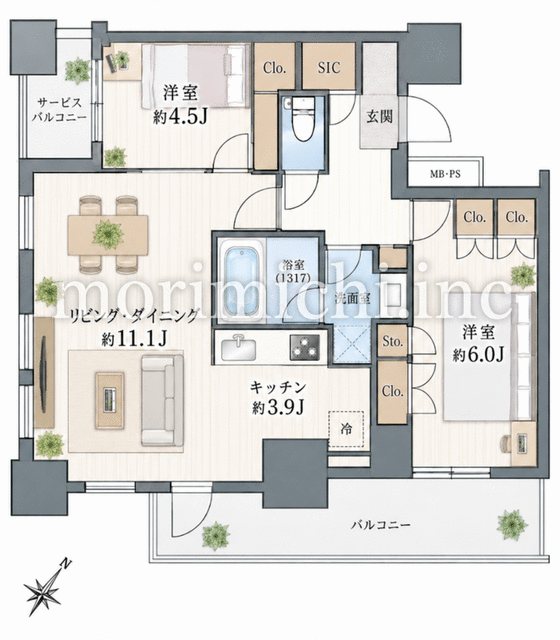 豊島区 東池袋３丁目（東池袋駅） 17階 ２ＬＤＫ 間取り